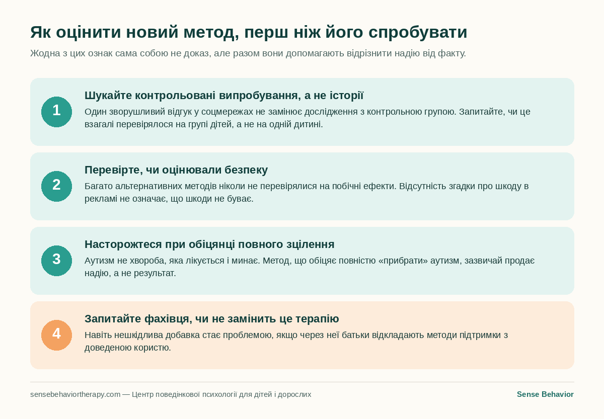 Схема з чотирьох кроків: як батькам оцінити новий метод лікування аутизму, перш ніж його спробувати